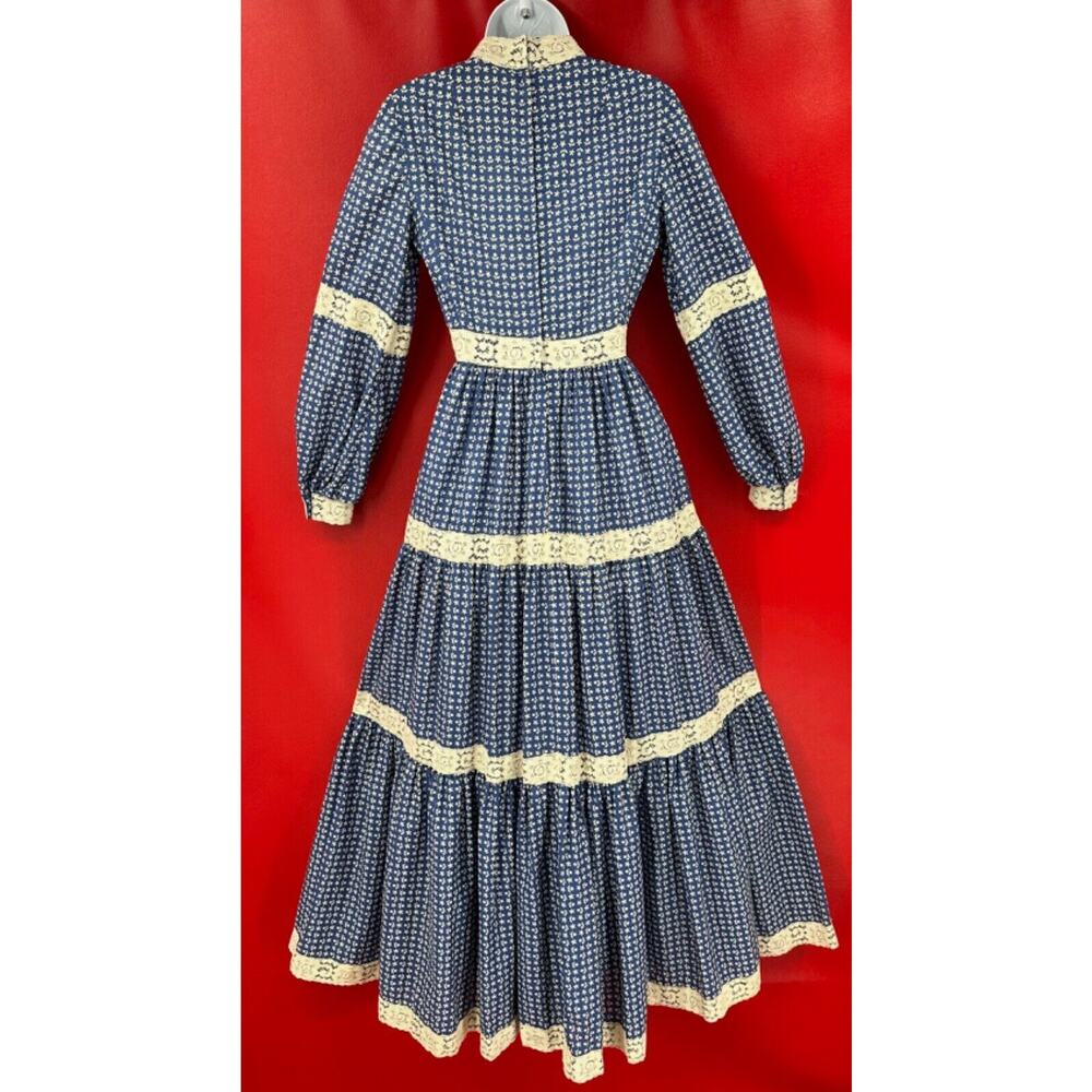 Vintage Victor Costa Calico Lace Cotton Hippie Mazi Dress Size XS to S - Picture 14 of 16